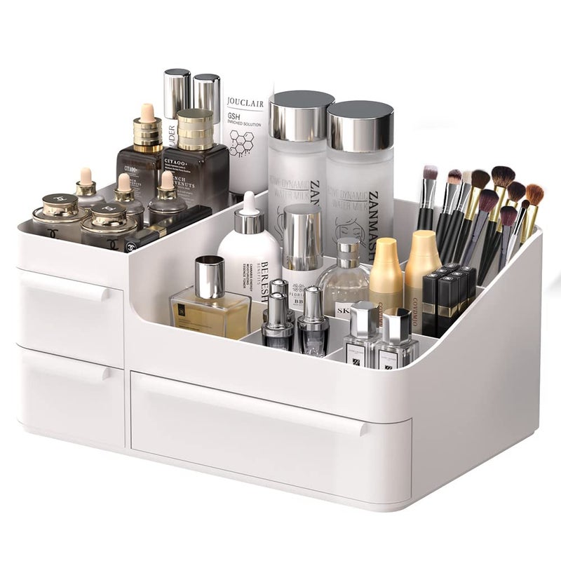 CHANCETSUI Makeup Organizer With Drawers, Makeup Desk Organizer, Bathroom Countertop Organizer for Cosmetics, Vanity Holder for Lipstick, Makeup Brush Holder/Organizer (White) - Image 1